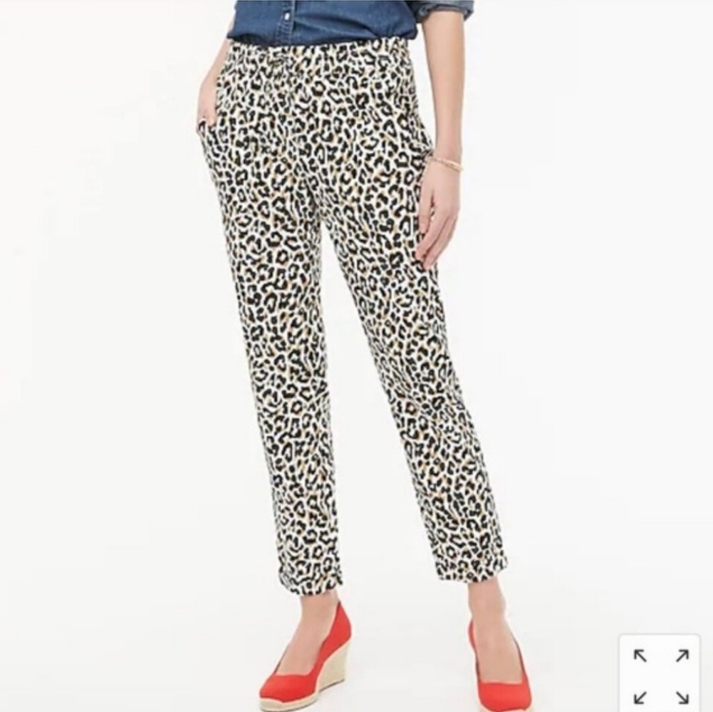 J.Crew size 6 (small) leopard animal print linen blend pull on pants